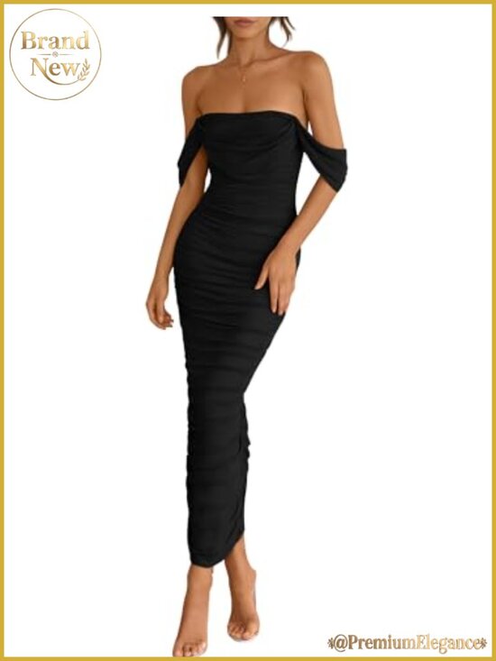 Dresses & Skirts - Women's Off Shoulder Maxi Dress Strapless Bodycon Mesh Ruched Backless